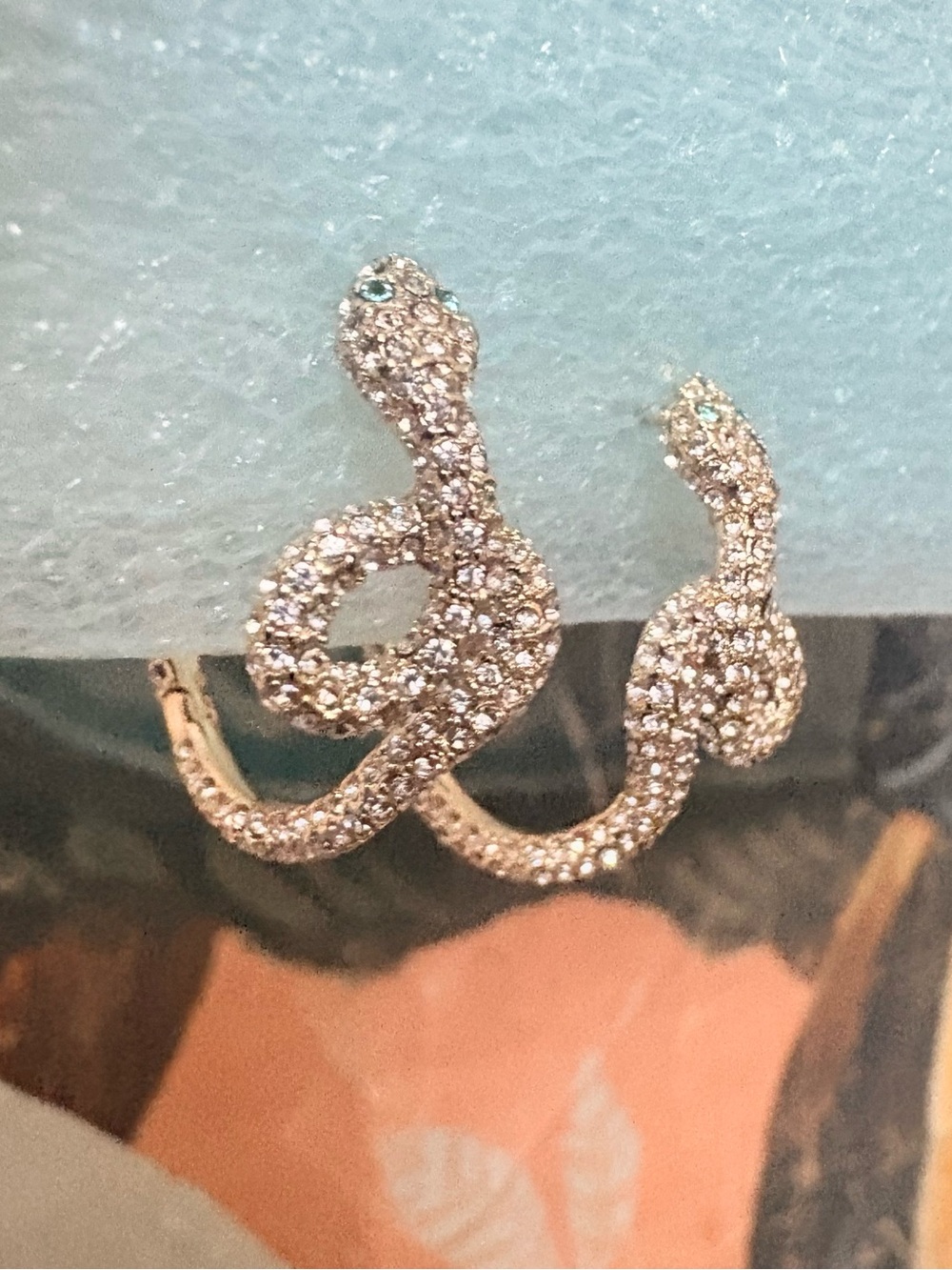 BaubleBar Pave Crystal Snake Earrings with Green Eyes